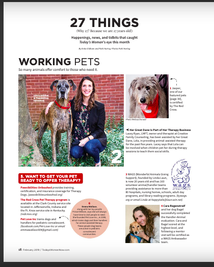 Therapy Dog Lola in Today's Woman Magazine | Creative Family Counseling